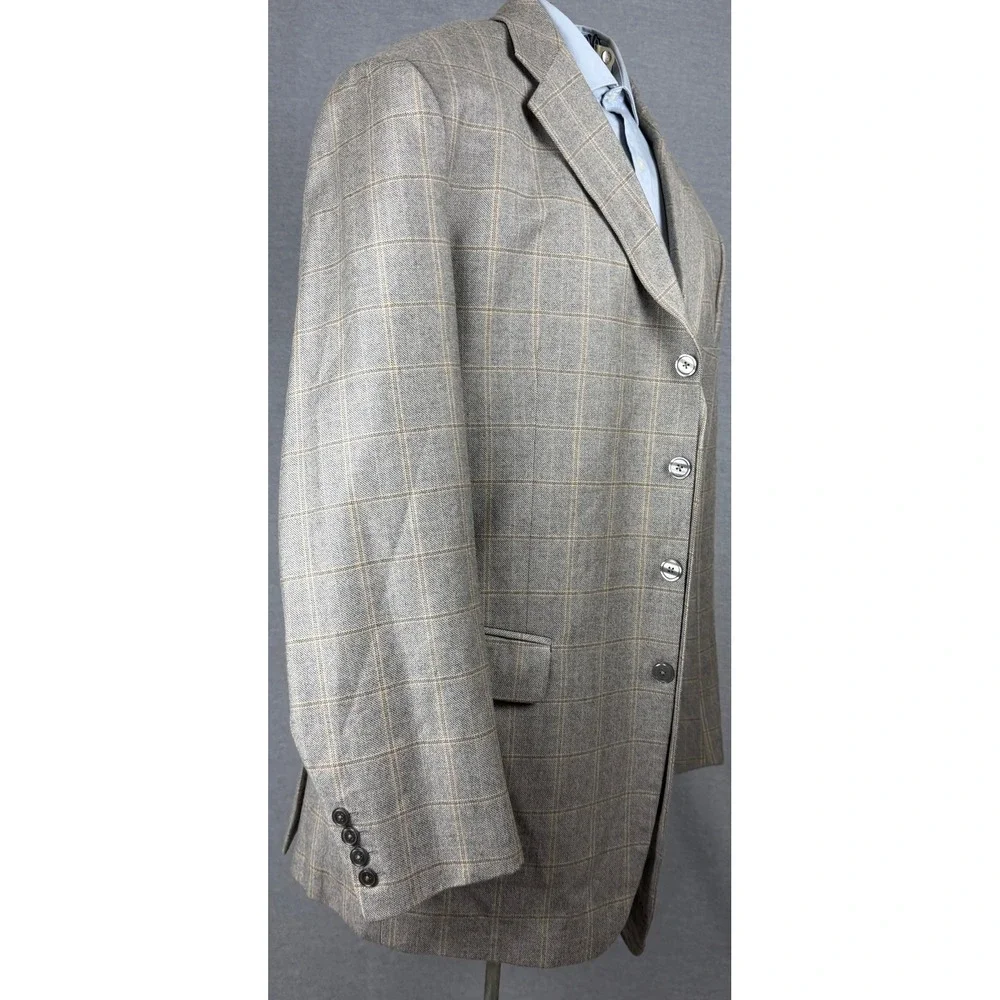 Bespoke Windowpane Blazer Jacket 46L Tailored Wool Blend 3 Button Sport Coat
